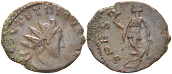 Римская Империя (императоры в Галлии) антониниан 272 - 273 Тетрик II. SPES AVGG, Спея, держащая цветок, Колония Агриппины, Very fine RIC 270 биллон 1073-14-44