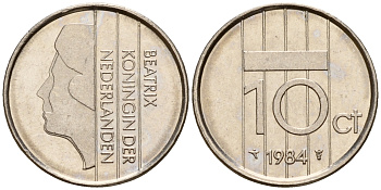 Нидерланды 10 центов 1984 Беатрикс (1980-2013) KM 203 никель    4598-358