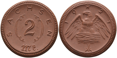 Саксония 2 марки 1921 J. N 56 фарфор 1094-2-85