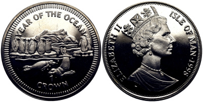Остров Мэн 1 крона 1998 год океанов, пингвины и нерпа КМ 898 медно-никель UNC M91-15