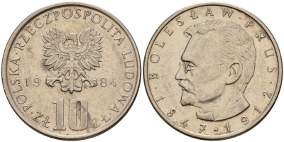 Польша 10 злотых 1984 MW, Болеслав Прус KM 73 медно-никель    4161-1135