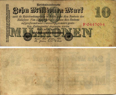 ГЕРМАНИЯ 10000000 МАРОК 1923 25 ИЮЛЯ 1923 Pick 96 бумага 6293-23-2