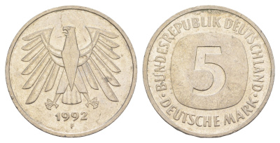Германия 5 марок 1992 F KM 140.1 медно-никель 4641-845