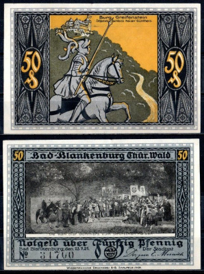 Бад-Бланкенбург (Тюрингия) 50 пфеннигов 1921 Mehl Grabowski 113.1-1/5 бумага 7556-55-3-1