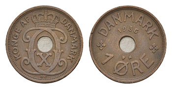 Дания 1 эре 1936 N, Кристиан X (1912-1947) KM 826 бронза 4639-713