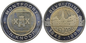 Нидерланды жетон 1995 50 лет освобождения (1945-1995)  биметалл  UNC  4557-743