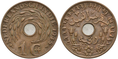 Нидерландская Восточная Индия 1 цент 1945 P KM 317 бронза 4132-314