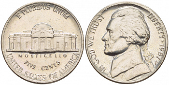 США 5 ЦЕНТОВ 1987 P ДЖЕФЕРСОН KM А192 медно-никель 4546-1215