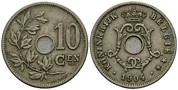 Бельгия 10 сантимов 1904 Belgie KM 53 медно-никель 4172-1156