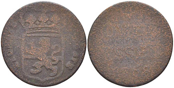 ОВЕРИССЕЛЬ, НИДЕРЛАНДЫ 1 ДУИТ 1768 KM 90 медь 210-1214