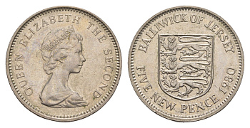 Джерси 5 новых пенсов 1980 герб, Елизавета II (1952-2022) KM 32 медно-никель  UNC  4660-225