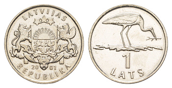 Латвия 1 лат 2001 Аист KM 54 медно-никель UNC 1527-631