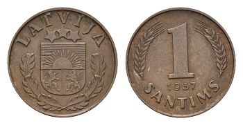 Латвия 1 сантим 1937 KM 10 бронза 4679-218