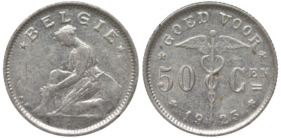 Бельгия 50 сантимов 1923 Belgie KM 88 никель 4164-151