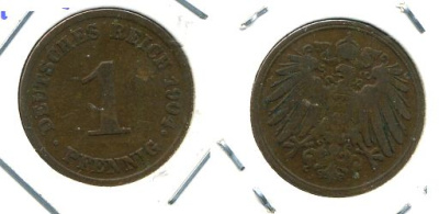 ГЕРМАНИЯ 1 ПФЕННИГ 1904 J KM 10, J. 10 медь 701-231
