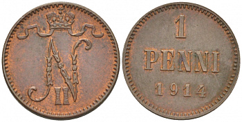 Россия для Финляндии 1 пенни 1914 Николай II (1894-1917) KM 13, Биткин 474 медь 4396-1429