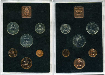 Великобритания набор из 6 монет + жетон монетного двора 1971 в оригинальной пластиковой упаковке KM PS 27 PROOF 3-6-4-16