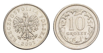 Польша 10 грошей 2001 Y 279 медно-никель UNC 4625-735