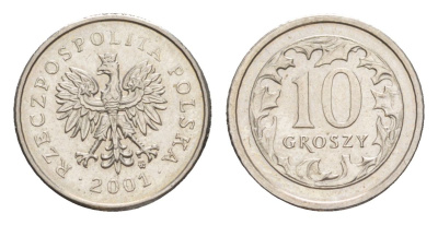 Польша 10 грошей 2001 Y 279 медно-никель UNC 4625-735