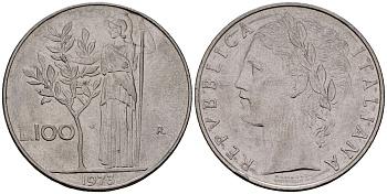 Италия 100 лир 1973 KM 96.1 нержавеющая сталь 4165-1026