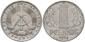 ГДР 1 пфенниг 1965 A KM 8.1 алюминий 44-1123