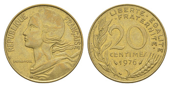 Франция 20 сантимов 1976 тип Morlon KM 930, Le Franc 156.16 алюминиевая бронза 4631-513