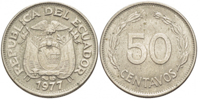 ЭКВАДОР 50 СЕНТАВО 1977 KM 81 сталь плакированная никелем UNC 212-1126