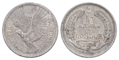 Чили 10 песо 1956 KM 181 алюминий 4629-1224