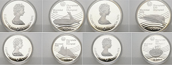 Канада набор из 4 монет 1976 Олимпийские игры в Монреале 1976, в оригинальной коробке, сертификат, серия VII KM OCP7 (109, 110, 113, 114) серебро PROOF 3-4-7-37