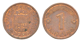 Латвия 1 сантим 2005 KM 15 сталь плакированая медью 3955-518