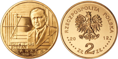 Польша 2 злотых 2012 MW, 120 лет со дня рождения Стефана Банаха (1892-1945) KM 817 нордик  UNC  M73-17