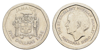 Ямайка 5 долларов 1995 Александр Бустаманте KM 163 нержавеющая сталь UNC 4651-156