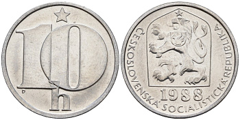 Чехословакия 10 геллеров 1988 KM 80 алюминий 4152-752