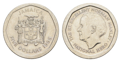 Ямайка 5 долларов 1995 Александр Бустаманте KM 163 нержавеющая сталь UNC 4651-156