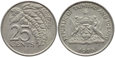 Тринидад и Тобаго 25 центов 1978 цветок дикая пуансеттия KM 32 медно-никель 4396-737