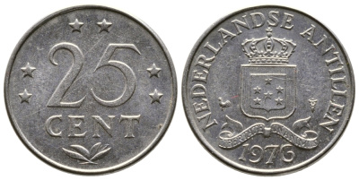 Нидерландские Антилы 25 центов 1976 Юлиана (1948-1980) KM 11 никель 177-1315