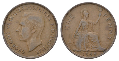 Великобритания 1 пенни 1948 Георг VI (1936-1952) КМ 845, Spink 4114 бронза 4111-1036