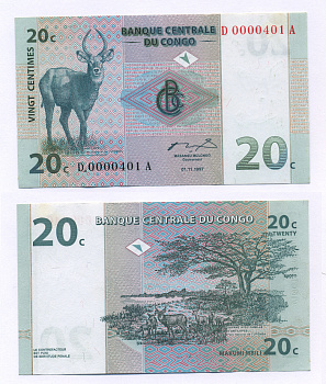 ДР Конго 20 сантимов 1997 антилопа, национальный парк Упемба Pick 83 a бумага UNC (пресс) 448-6-2