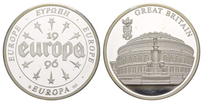 Великобритания серия медалей "Европа" 1996 Королевский Альберт-холл в Лондоне с видом на Гайд-парк, диаметр 40 мм, вес 20 гр серебро PROOF 11-323-41