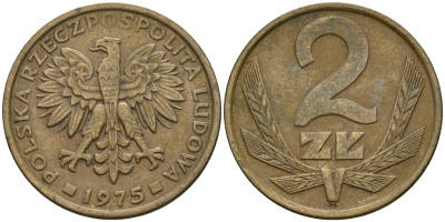 Польша 2 злотых 1975 KM 80.1 латунь 4364-1722