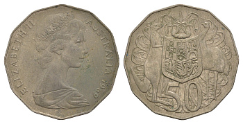 Австралия 50 центов 1969 Елизавета II (1952-2022), герб Австралии, кенгуру KM 68 медно-никель 4653-1114