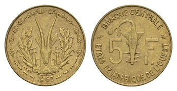 Западная Африка (BCEAO) 5 франков 1965 KM 2a медь алюминий никель 4640-427
