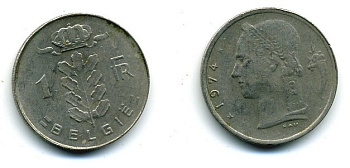 БЕЛЬГИЯ 1 ФРАНК 1974 BELGIE KM 143.1 медно-никель 25-1332