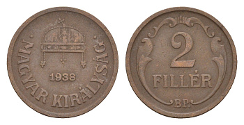 Венгрия 2 филлера 1938 BP KM 506 бронза 4658-333