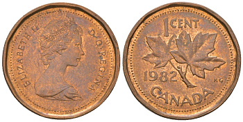 Канада 1 цент 1982 Елизавета II (1952-2022), кленовый лист KM 132 бронза aUNC 4617-915