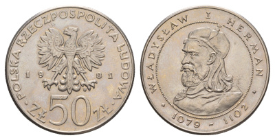 Польша 50 злотых 1981 Польские правители - Князь Владислав I Герман Y 128 медно-никель UNC 4653-721