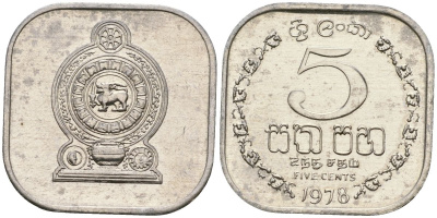 Шри-Ланка 5 центов 1978 KM 139a алюминий 4136-641