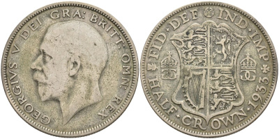 Великобритания 1/2 кроны 1933 Георг V (1910-1936) KM 835, Spink 4037 серебро 4593-431