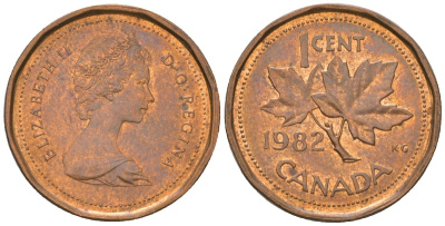 Канада 1 цент 1982 Елизавета II (1952-2022), кленовый лист KM 132 бронза aUNC 4617-915