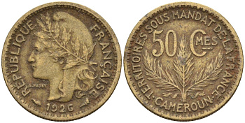 Камерун 50 сантимов 1926 (a), мондвор Париж KM 1 алюминиевая бронза 4164-1246